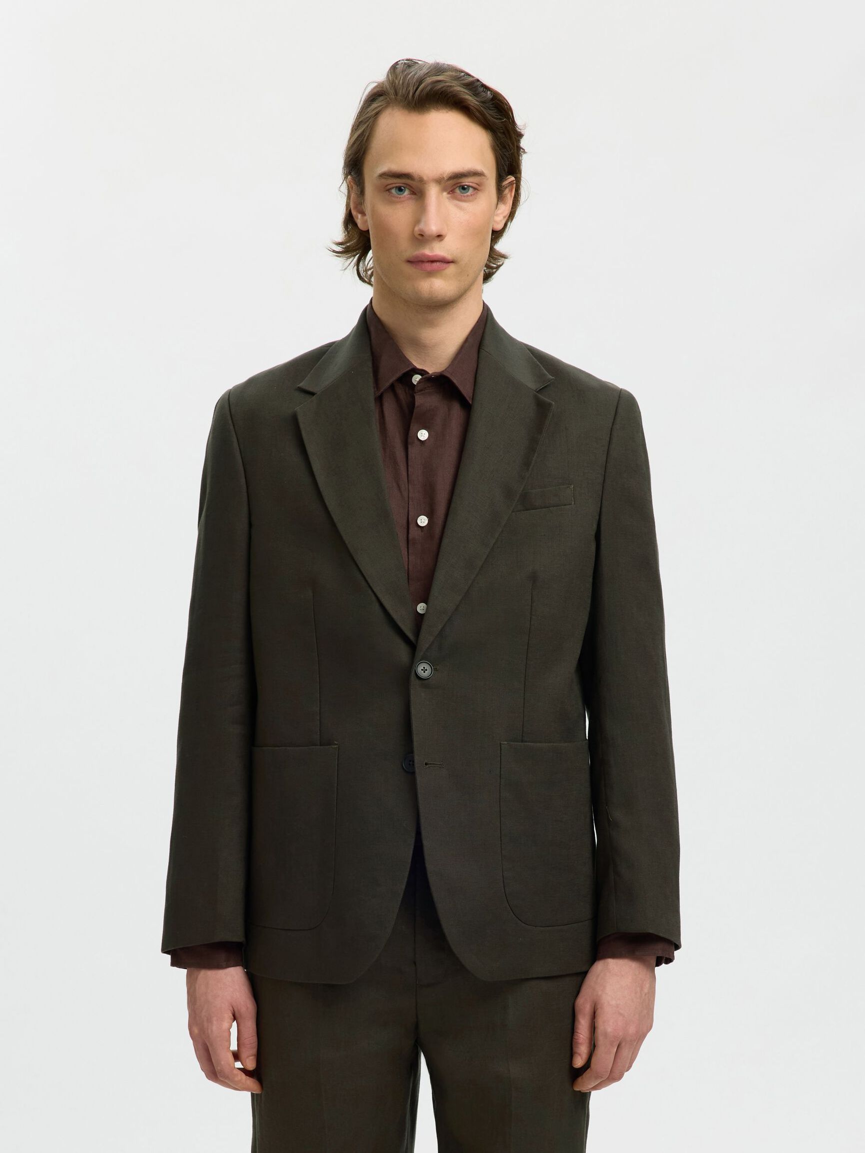 REGULAR FIT KETEN BLAZER BLAZER, Peat, highres