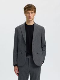 CHECKED WOOL BLEND  BLAZER, Dark Grey Melange, highres