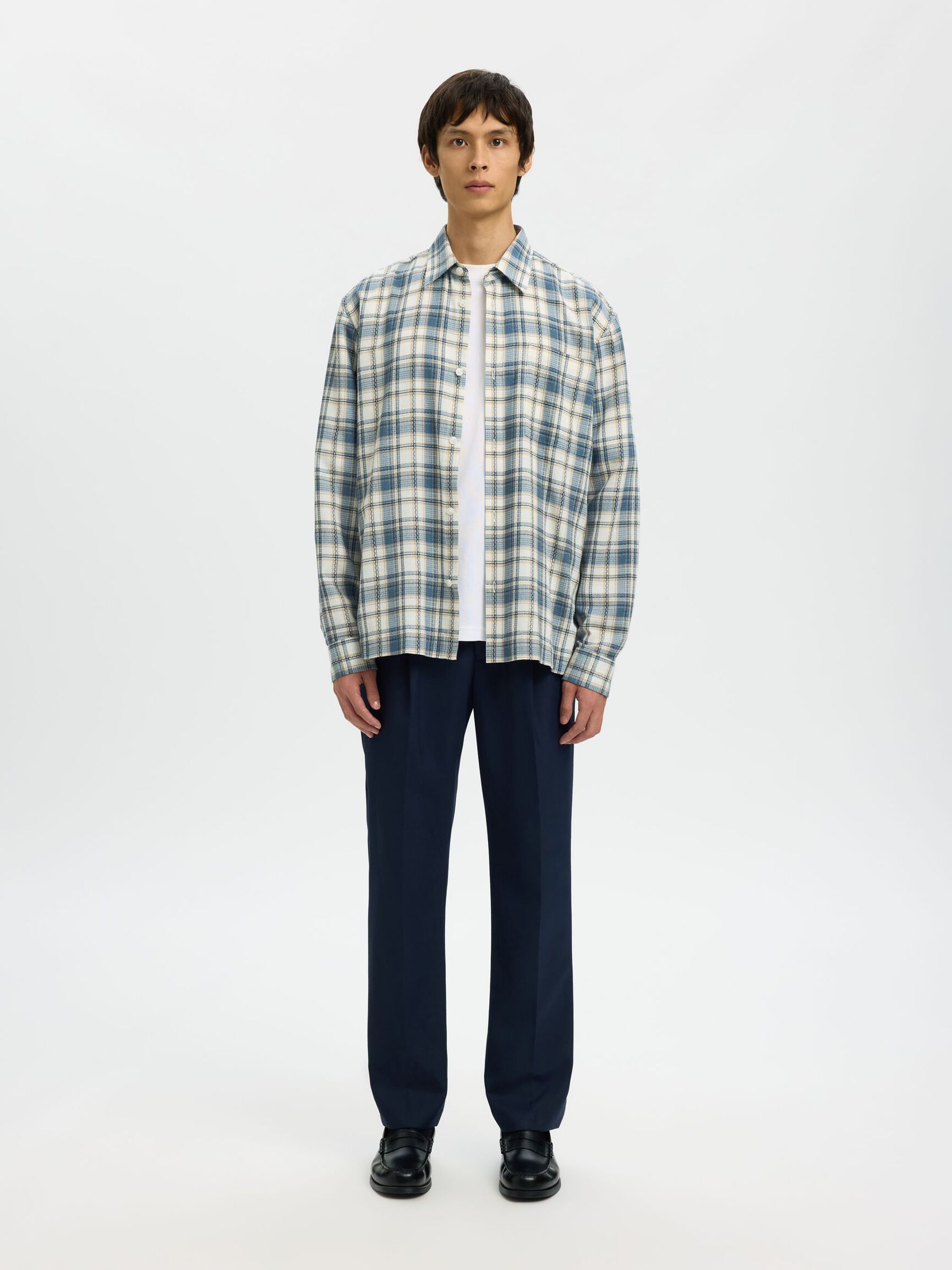 COTTON CHECKED SHIRT, Egret, highres