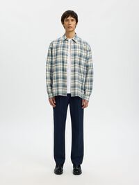 COTTON CHECKED SHIRT, Egret, highres