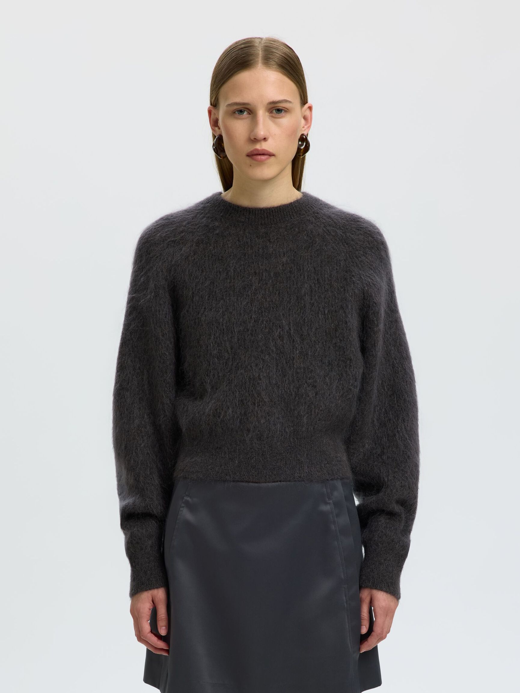 MOHAIR BLEND PULLOVER, Asphalt, highres