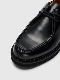 LEATHER MOC-TOE SHOES, Black, highres