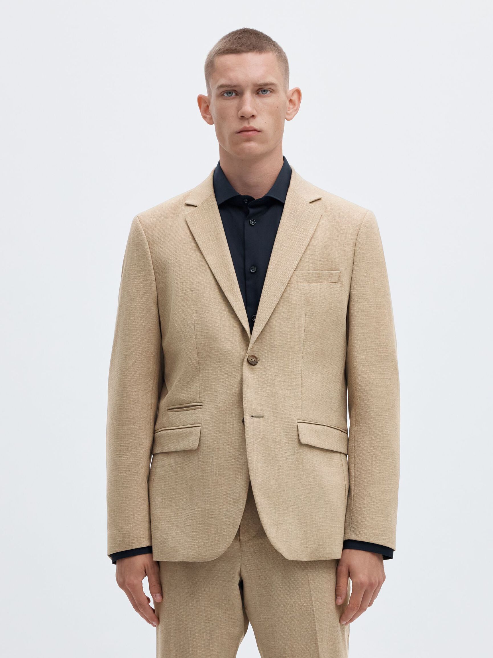 WOVEN WOOL BLEND BLAZER, Sand, highres