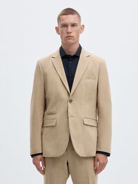WOVEN WOOL BLEND BLAZER, Sand, highres