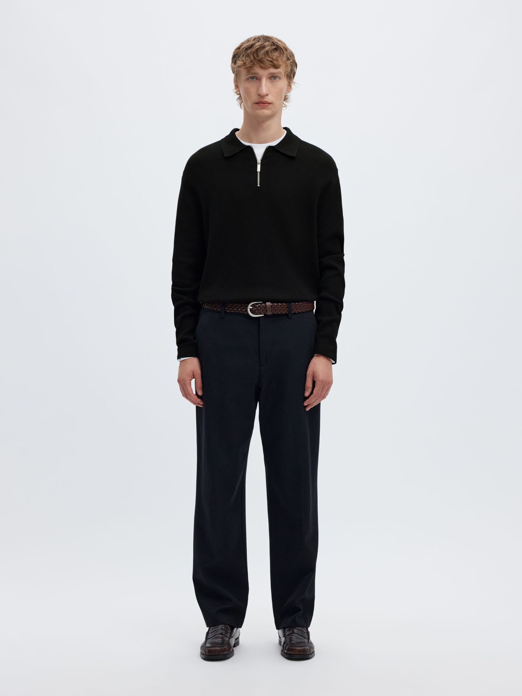 YARIM FERMUARLI POLO KAZAK, Black, highres