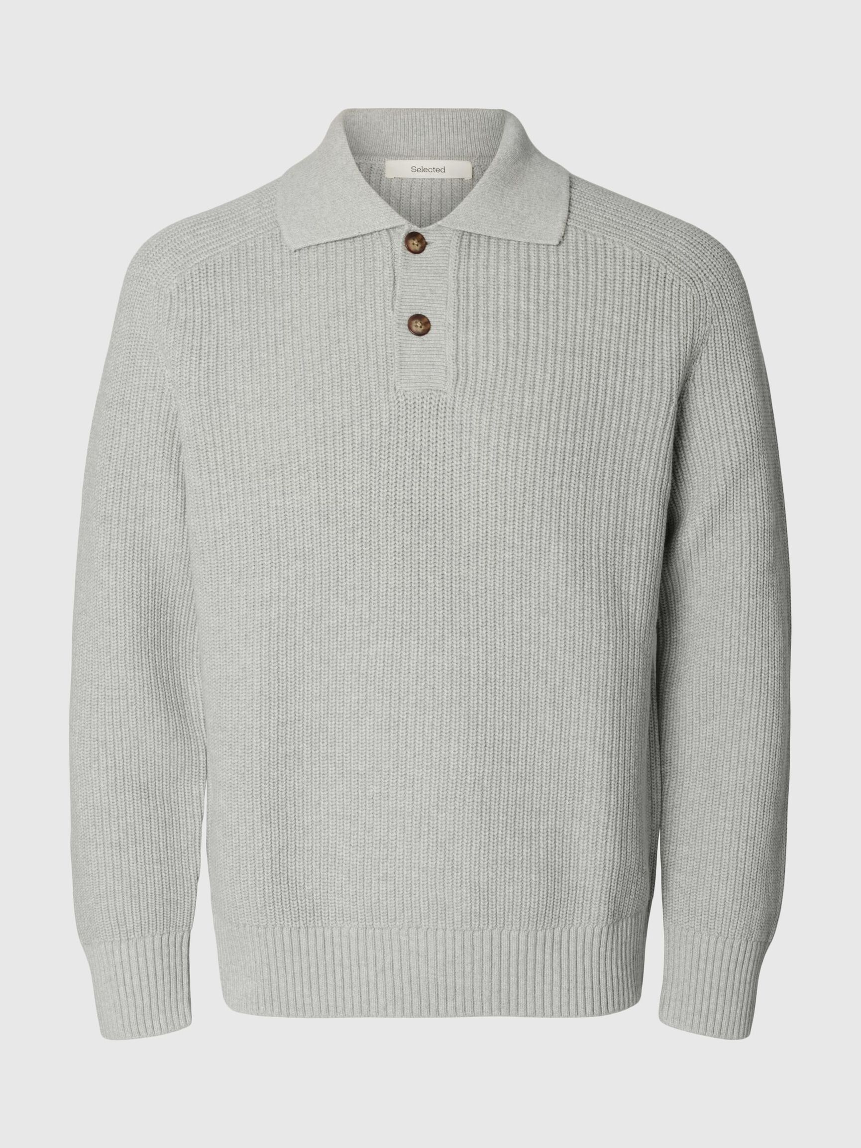 UZUN KOLLU TRIKO POLO ÖRGÜ POLO TIŞÖRT, Light Grey Melange, highres