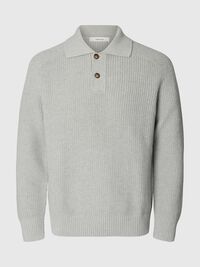 UZUN KOLLU TRIKO POLO ÖRGÜ POLO TIŞÖRT, Light Grey Melange, highres