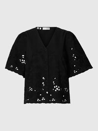 EMBROIDERED SHORT SLEEVED SHIRT, Black, highres