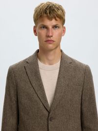CHECKED WOOL BLEND  BLAZER, Medium Brown Melange, highres