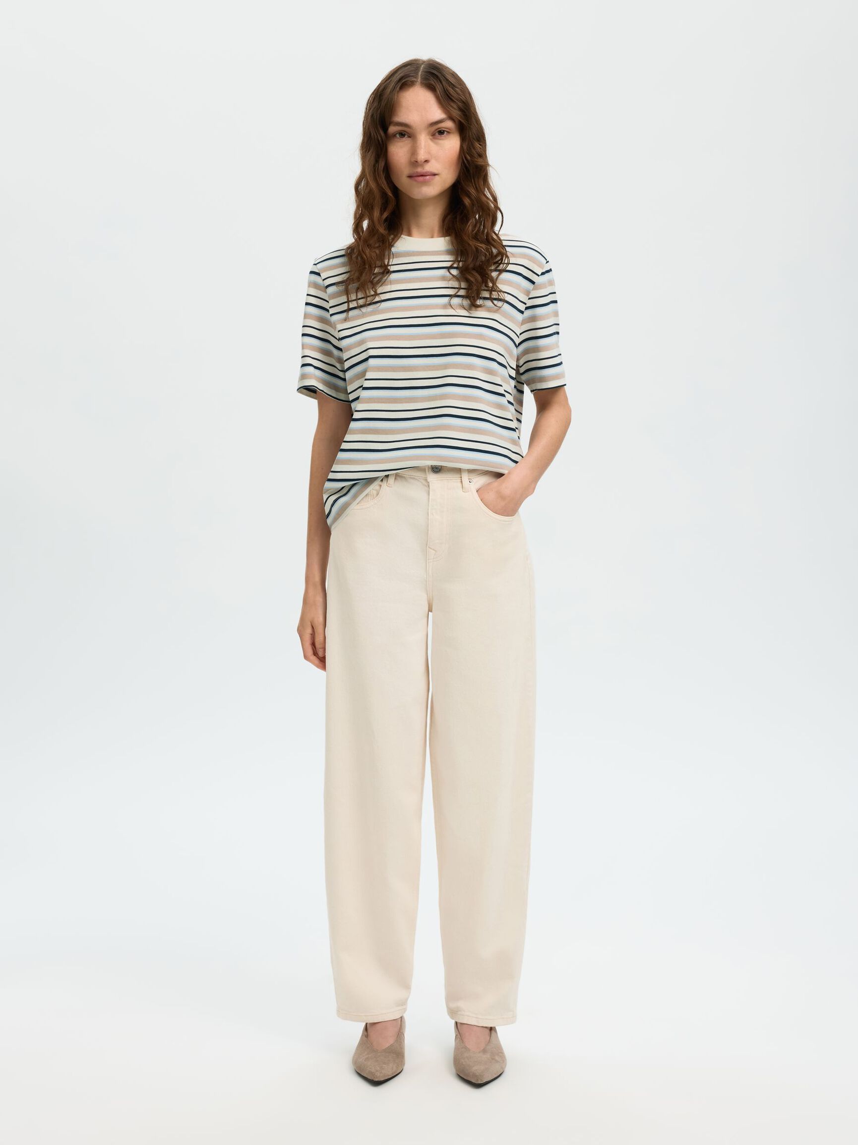 STRIPED BOXY FIT T-SHIRT, Cashmere Blue, highres
