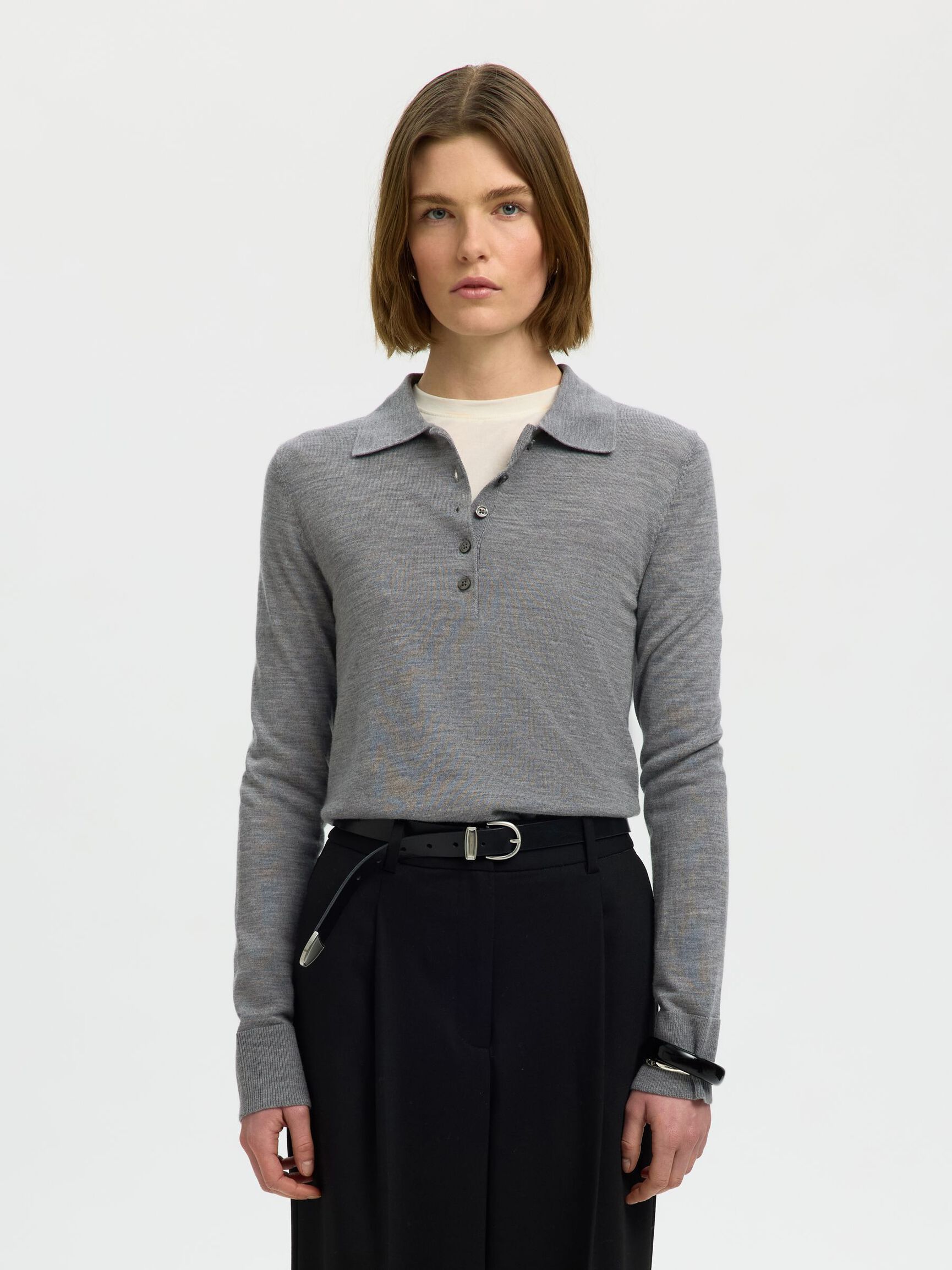 MERINO YÜN YAKALI KAZAK, Medium Grey Melange, highres