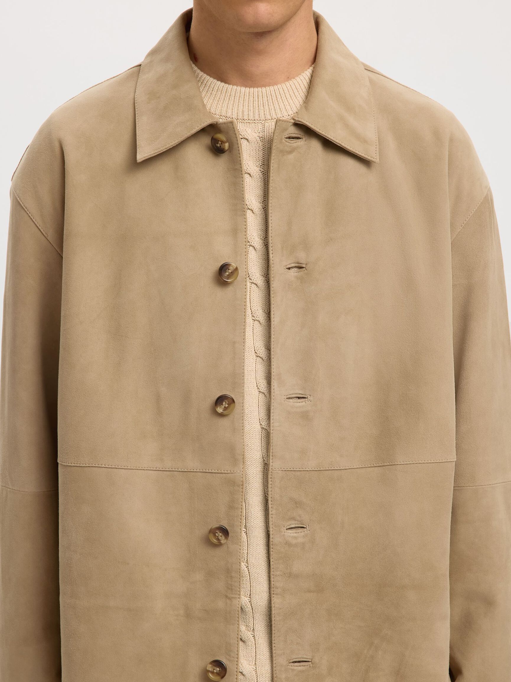 100% SUEDE OVERSHIRT, White Pepper, highres