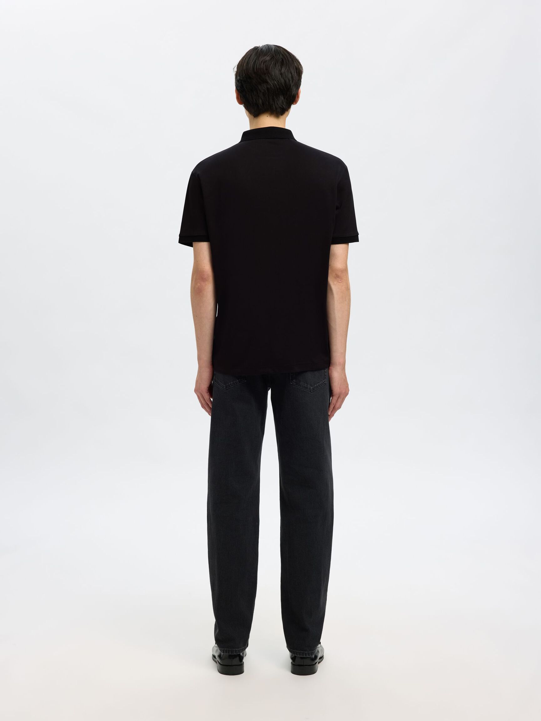 ZIPPER KNITTED POLO SHIRT, Black, highres