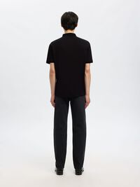 ZIPPER KNITTED POLO SHIRT, Black, highres