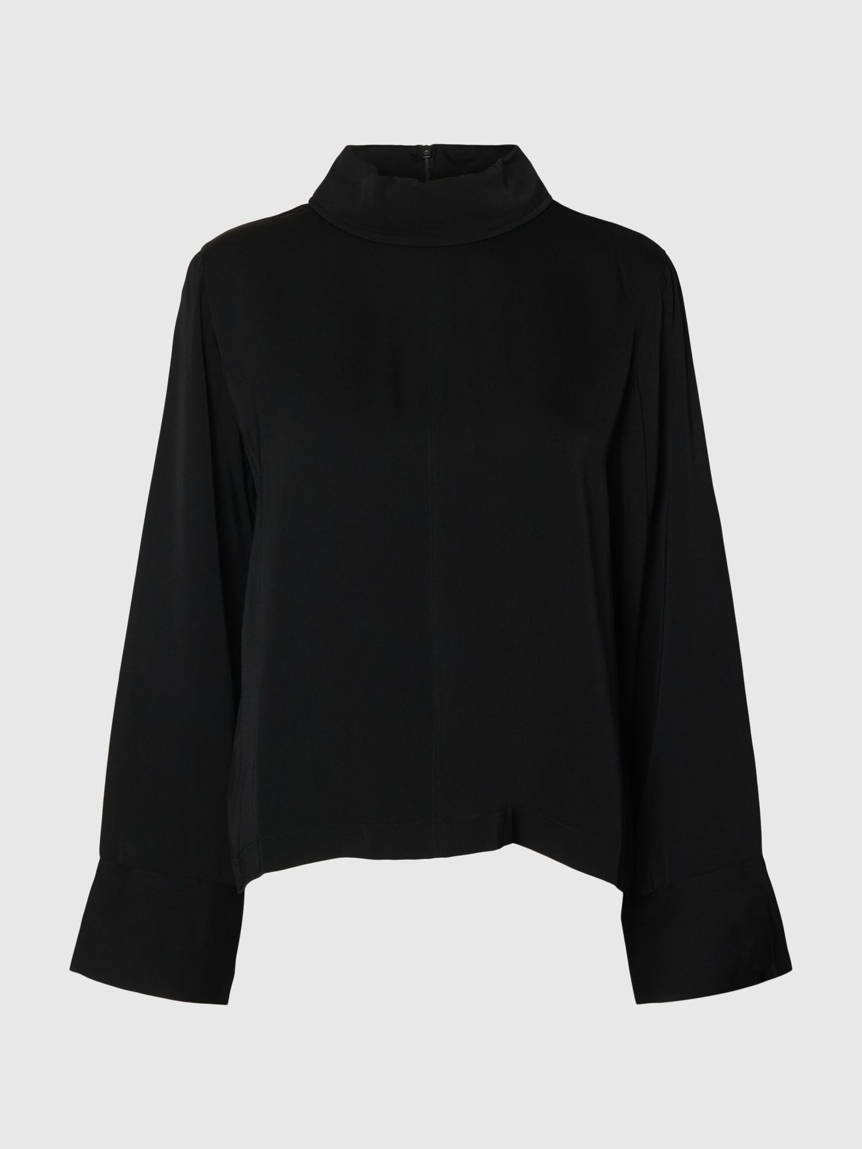 YÜKSEK YAKA UZUN KOLLU BLUZ, Black, highres