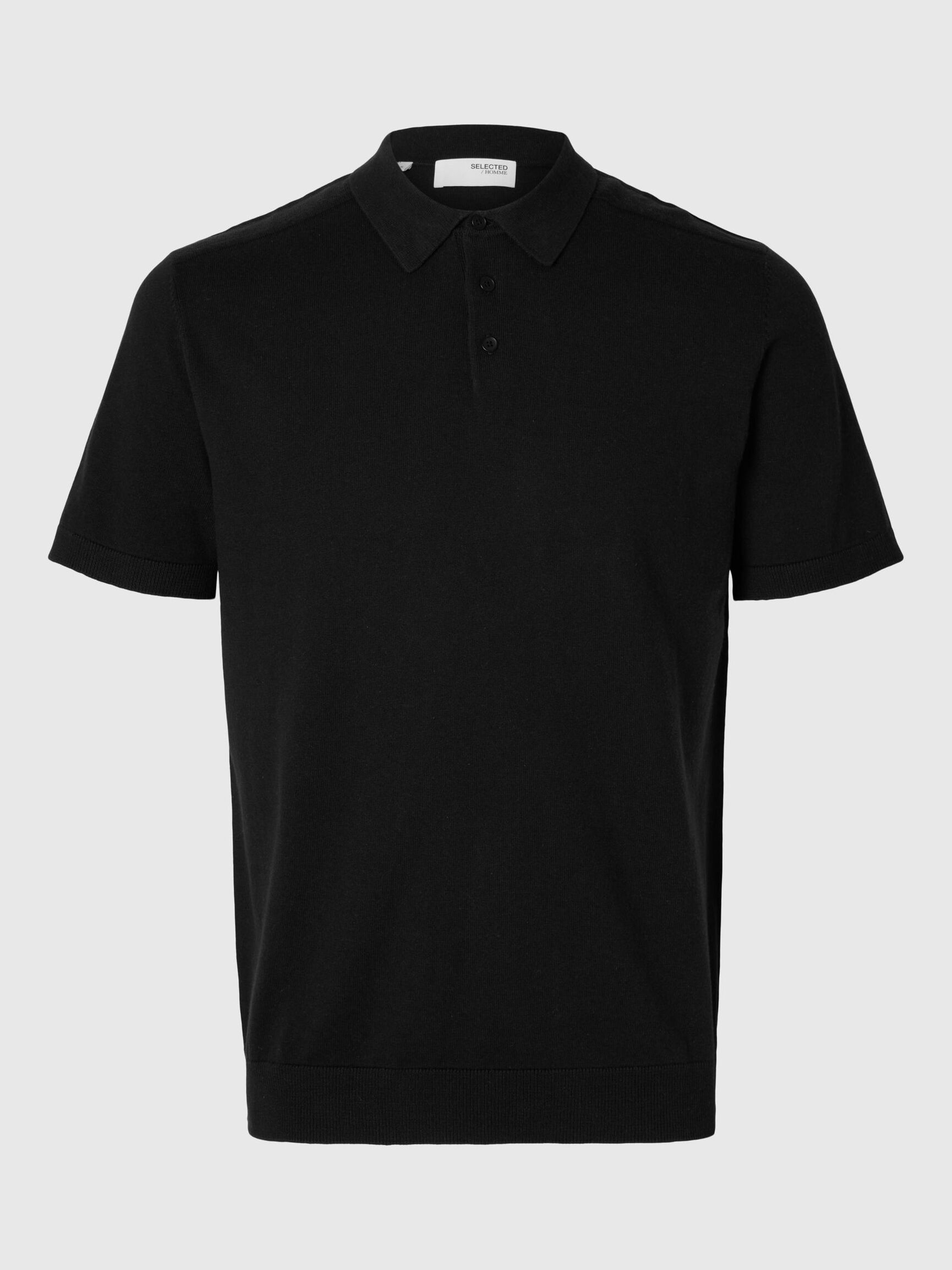 KNITTED POLO SHIRT, Black, highres
