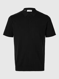 KNITTED POLO SHIRT, Black, highres