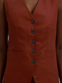 SLIM FIT KETEN KARIŞIMLI YELEK YELEK, Cherry Mahogany, highres