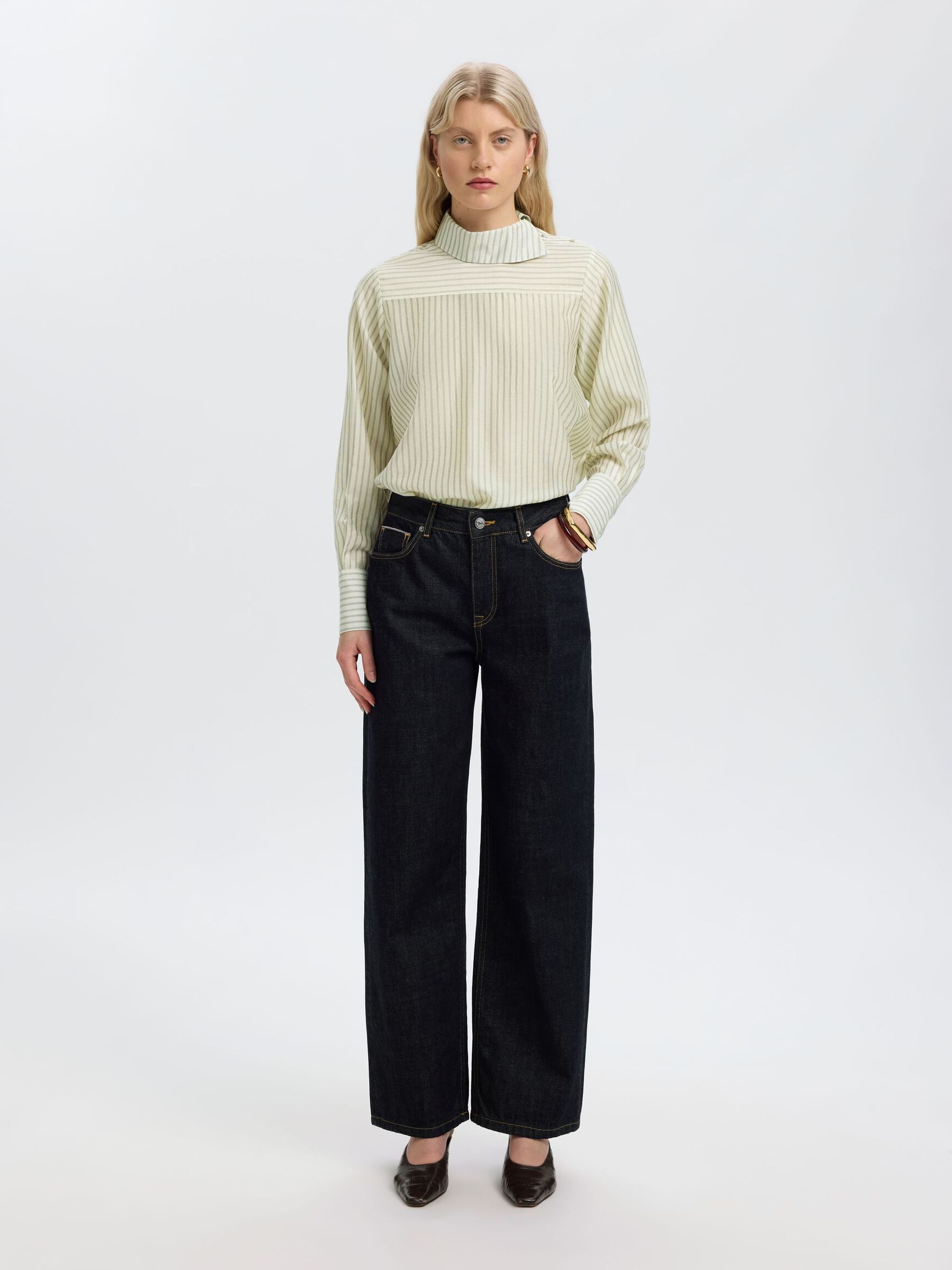 RELAXED FIT UZUN KOLLU BLUZ BLUZ, Egret, highres