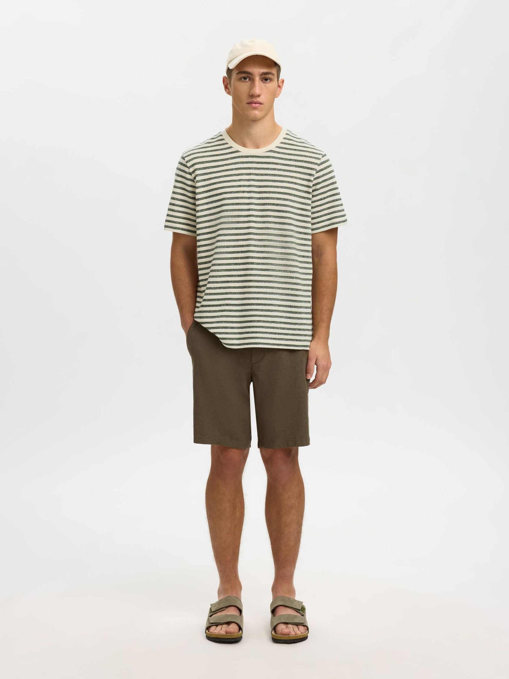 STRIPED CREWNECK T-SHIRT, Egret, highres