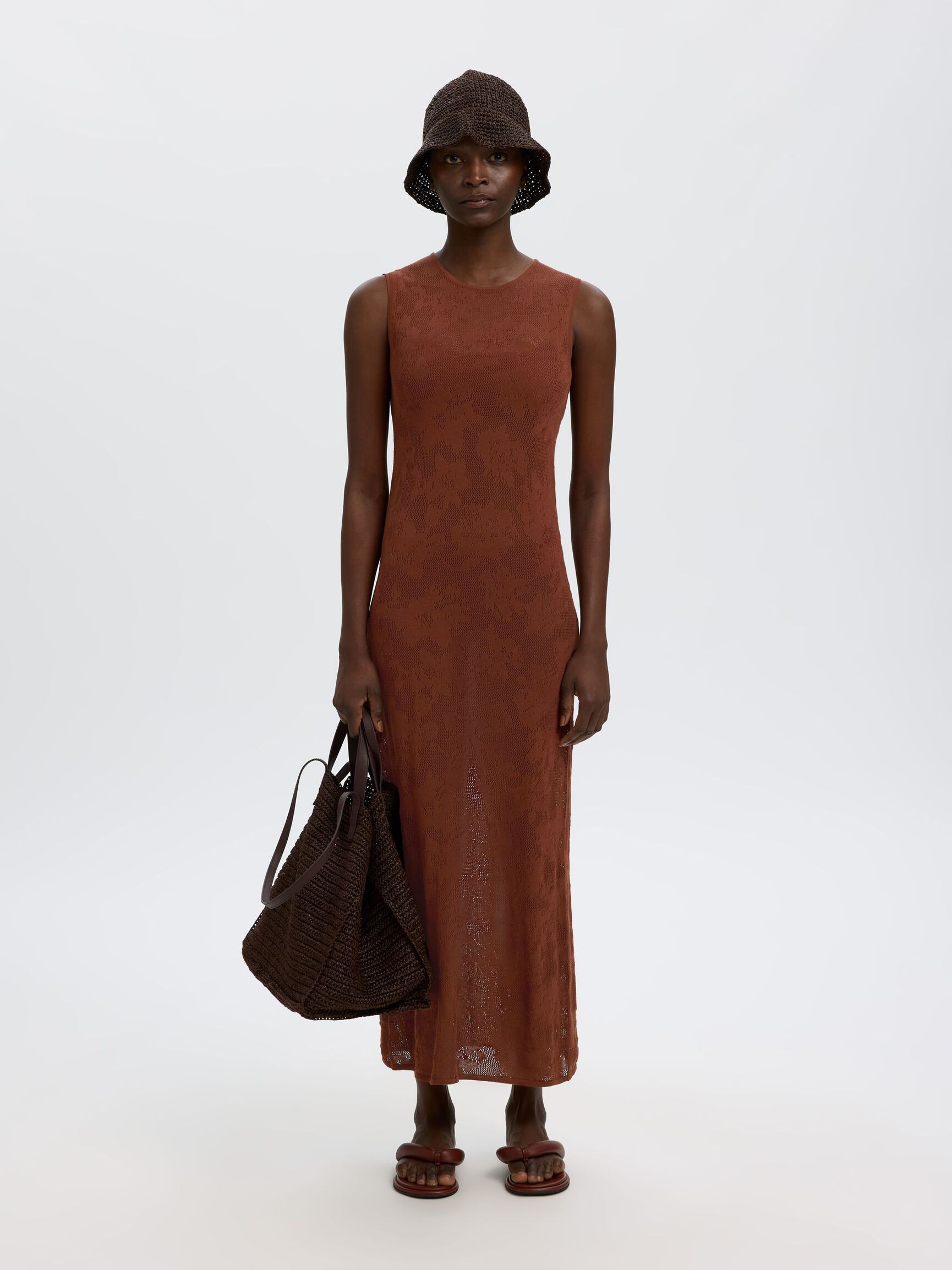 KOLSUZ TRIKO ELBISE MAXI ELBISE, Cherry Mahogany, highres