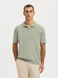 SHORT SLEEVED KNITTED POLO SHIRT, Aqua Gray, highres