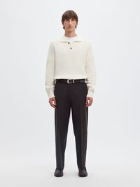 UZUN KOLLU TRIKO POLO ÖRGÜ POLO TIŞÖRT, Egret, highres