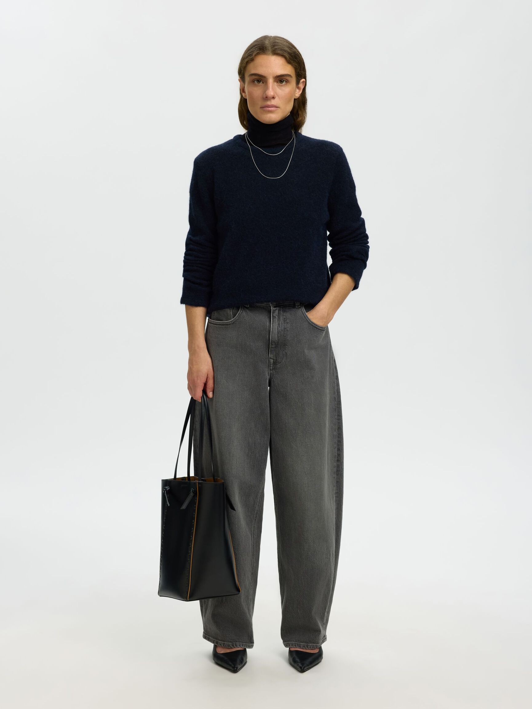 WOOL BLEND KNITTED PULLOVER, Dark Sapphire, highres