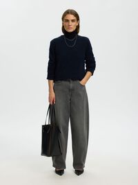 WOOL BLEND KNITTED PULLOVER, Dark Sapphire, highres