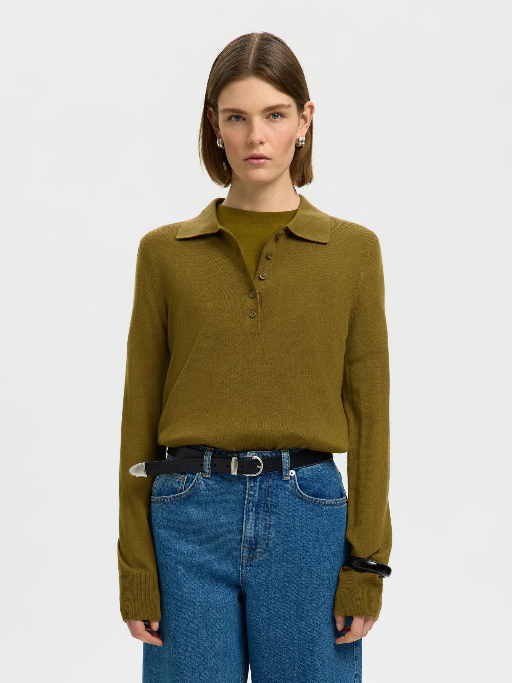 MERINO YÜN YAKALI KAZAK, Fir Green, highres