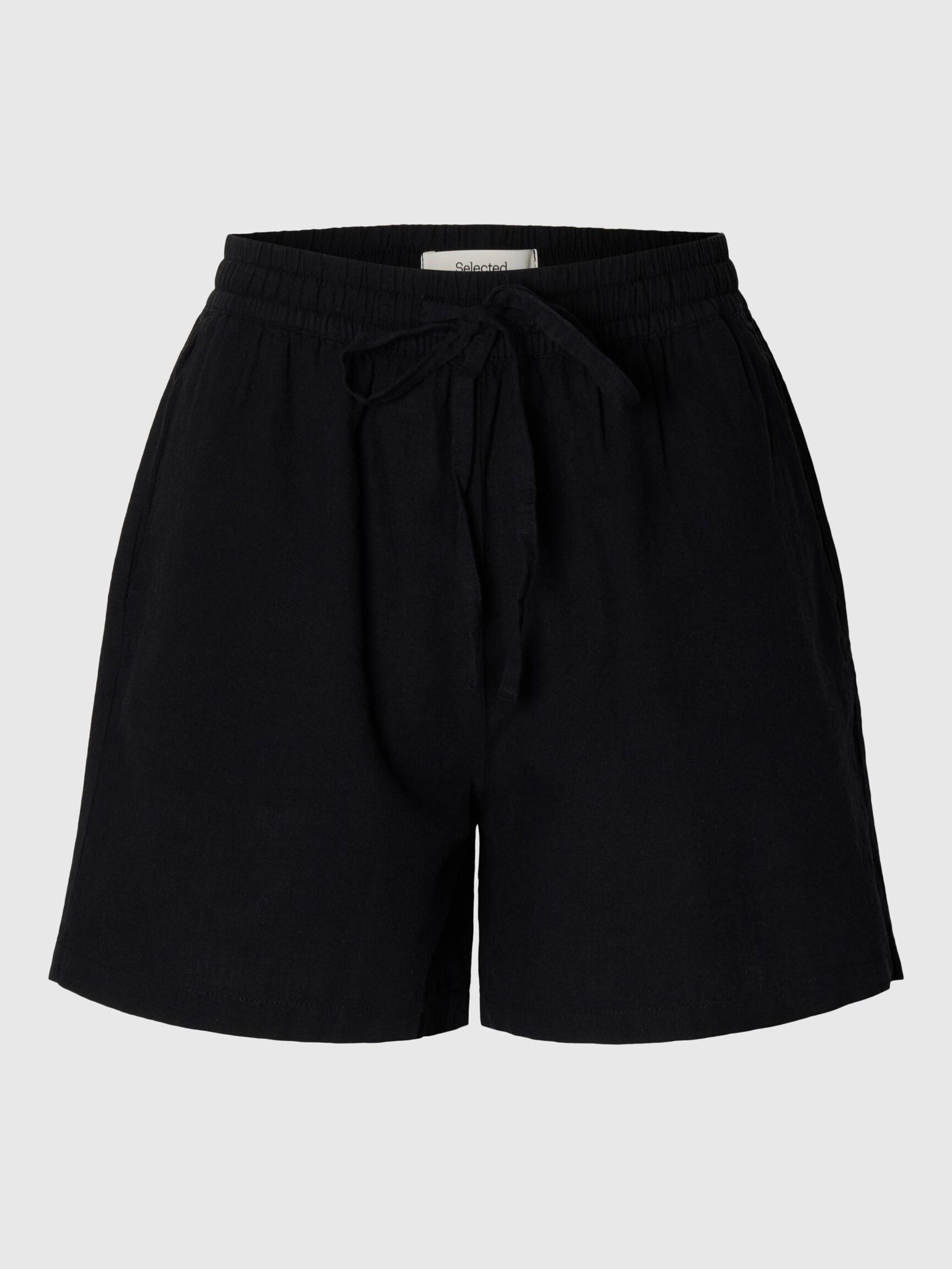 LINEN BLEND SHORTS, Black, highres