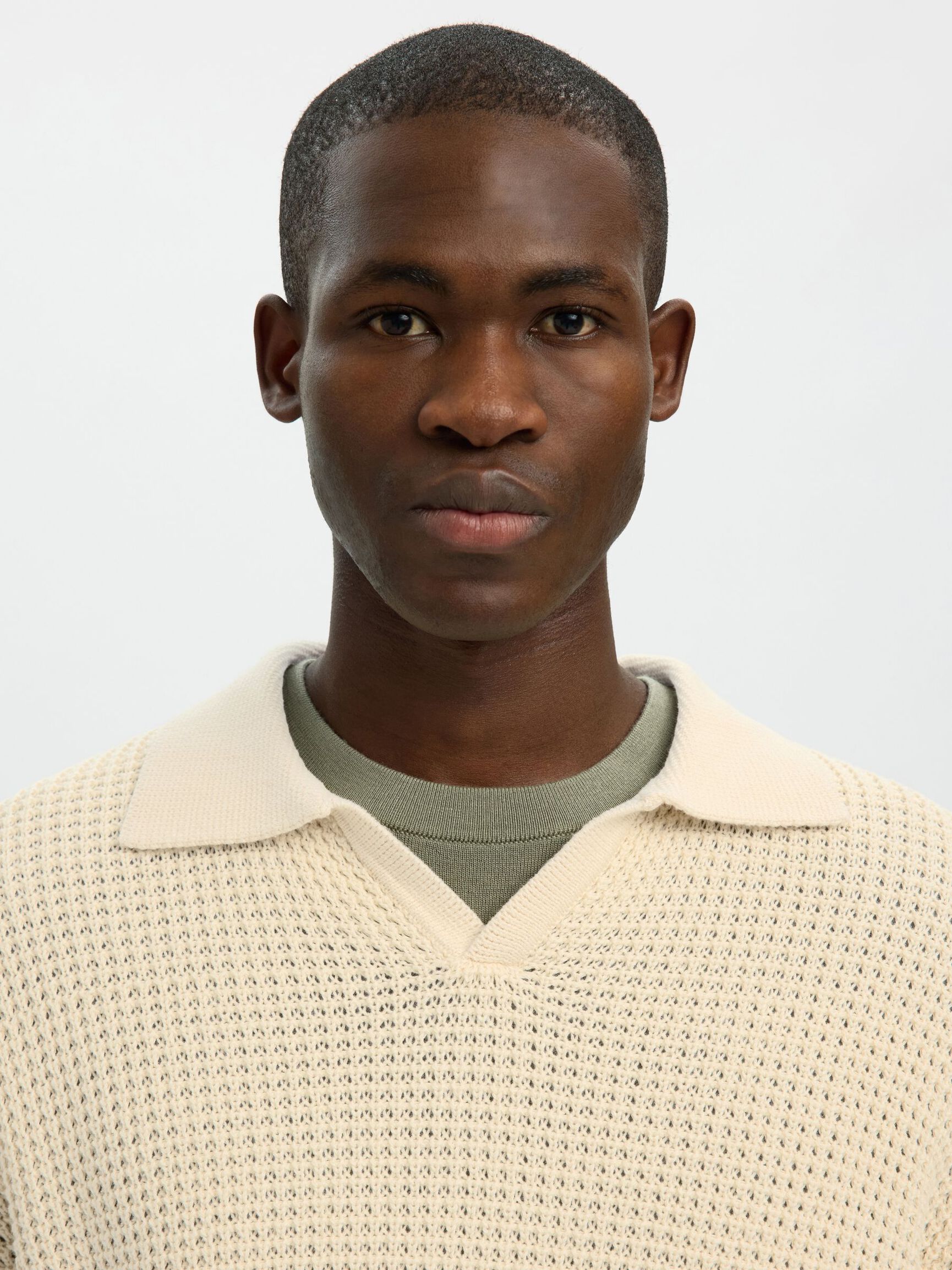 KNITTED POLO SHIRT, Angora, highres
