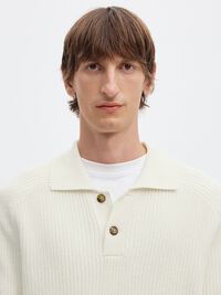 UZUN KOLLU TRIKO POLO ÖRGÜ POLO TIŞÖRT, Egret, highres