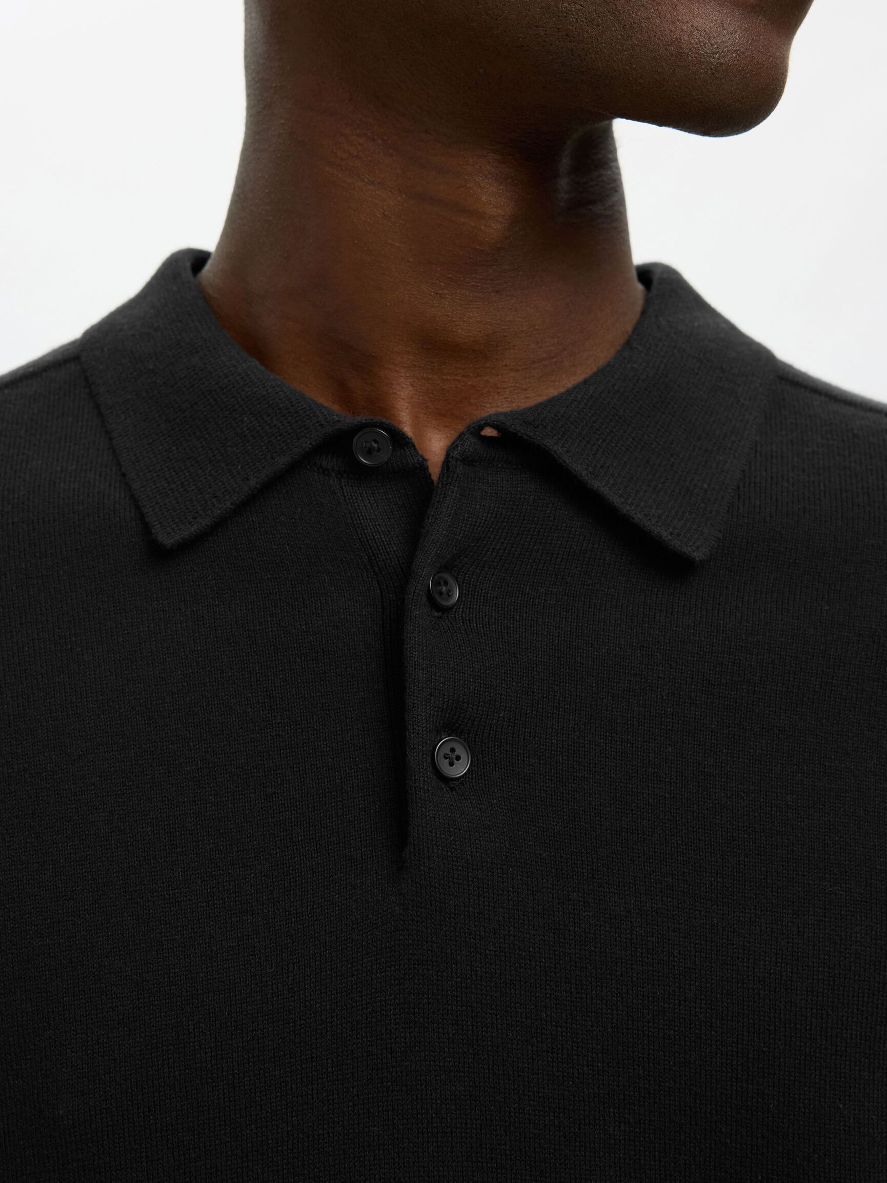 KNITTED POLO SHIRT, Black, highres
