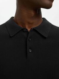 KNITTED POLO SHIRT, Black, highres