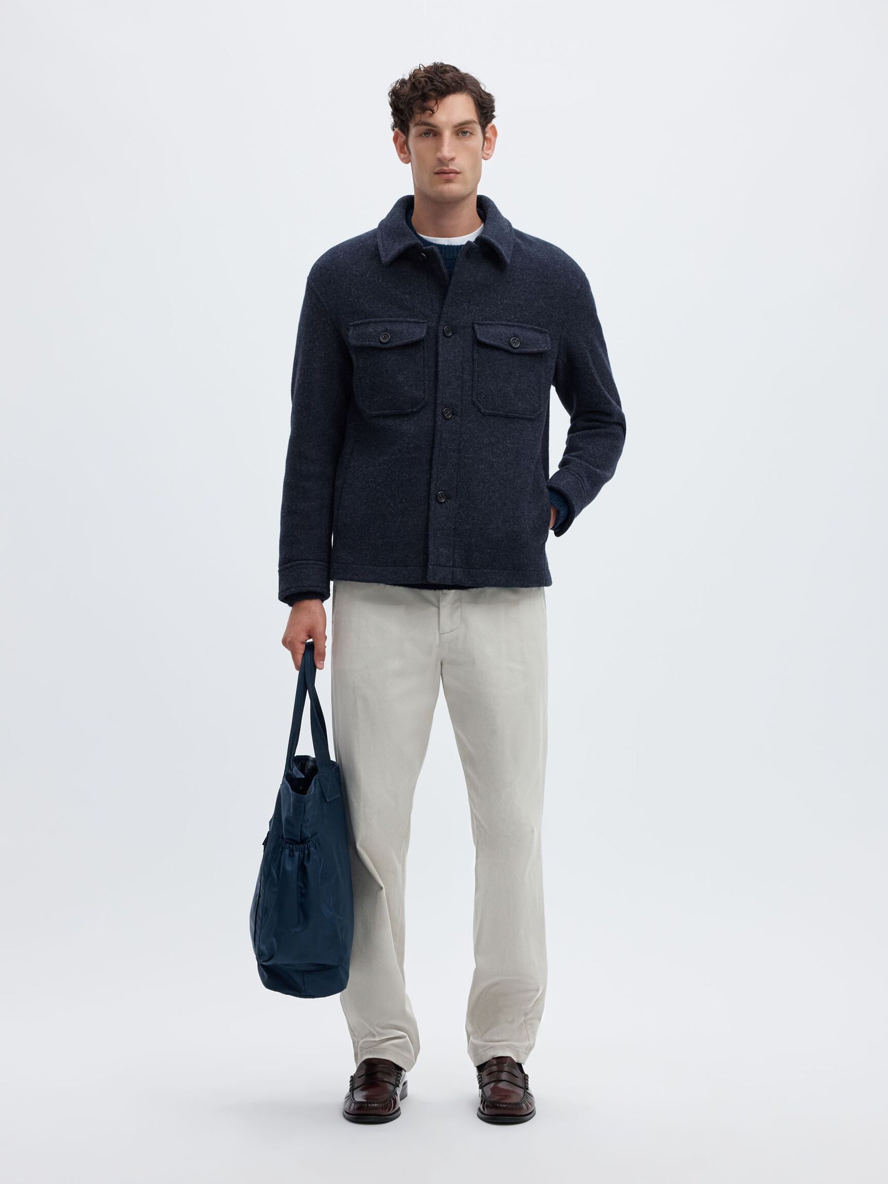 WOOL BLEND SHACKET, Sky Captain, highres