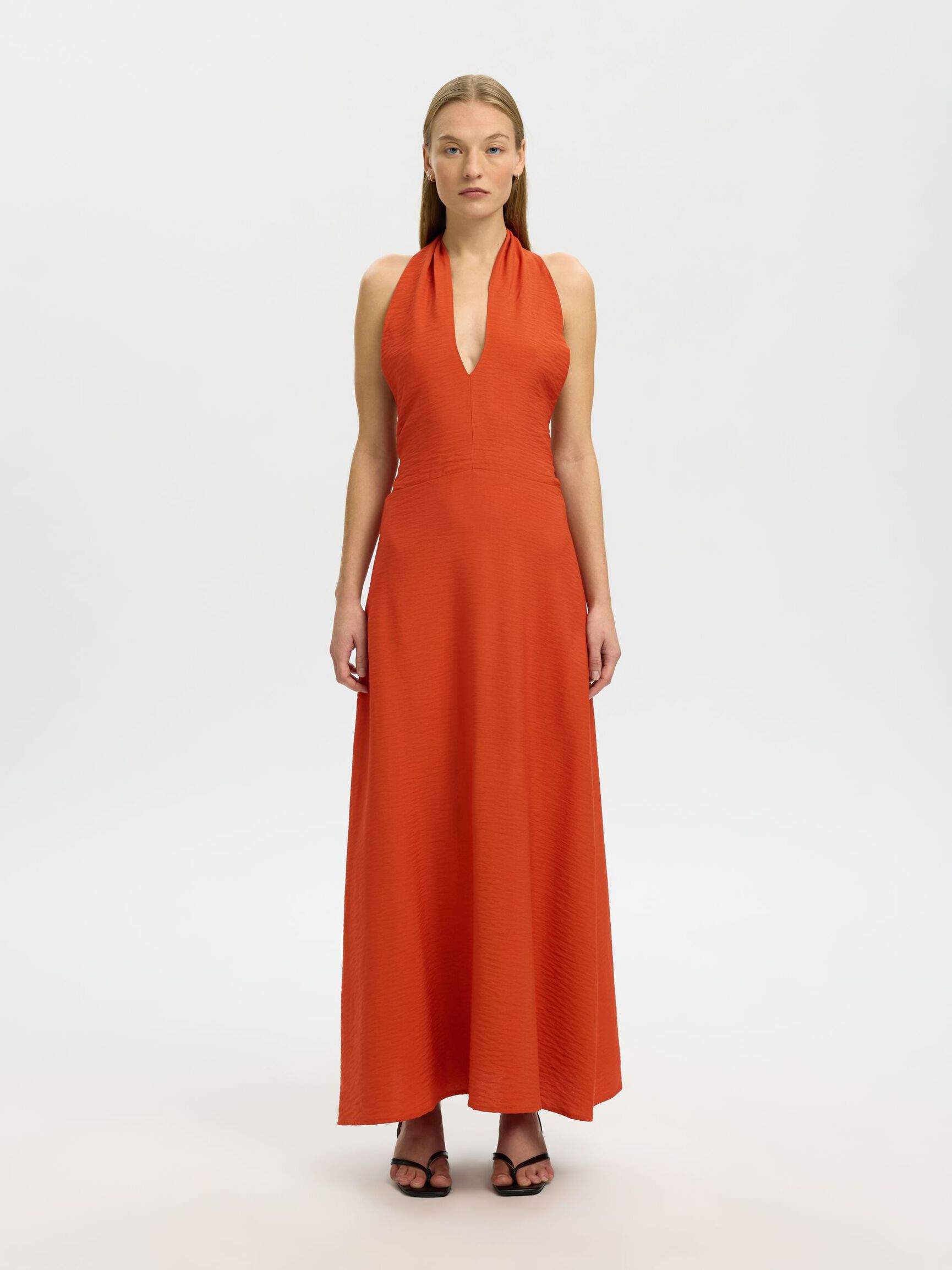 HALTER YAKA ELBISE MAXI ELBISE, Potters Clay, highres