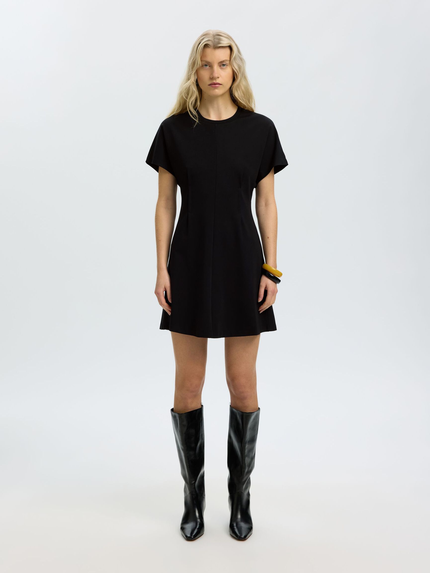 KISA KOLLU MINI ELBISE, Black, highres