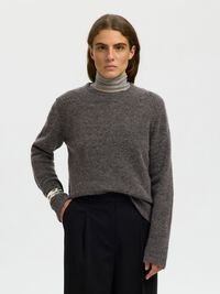 YÜN KARIŞIMLI BISIKLET YAKA TRIKO ÖRGÜ KAZAK, Medium Grey Melange, highres