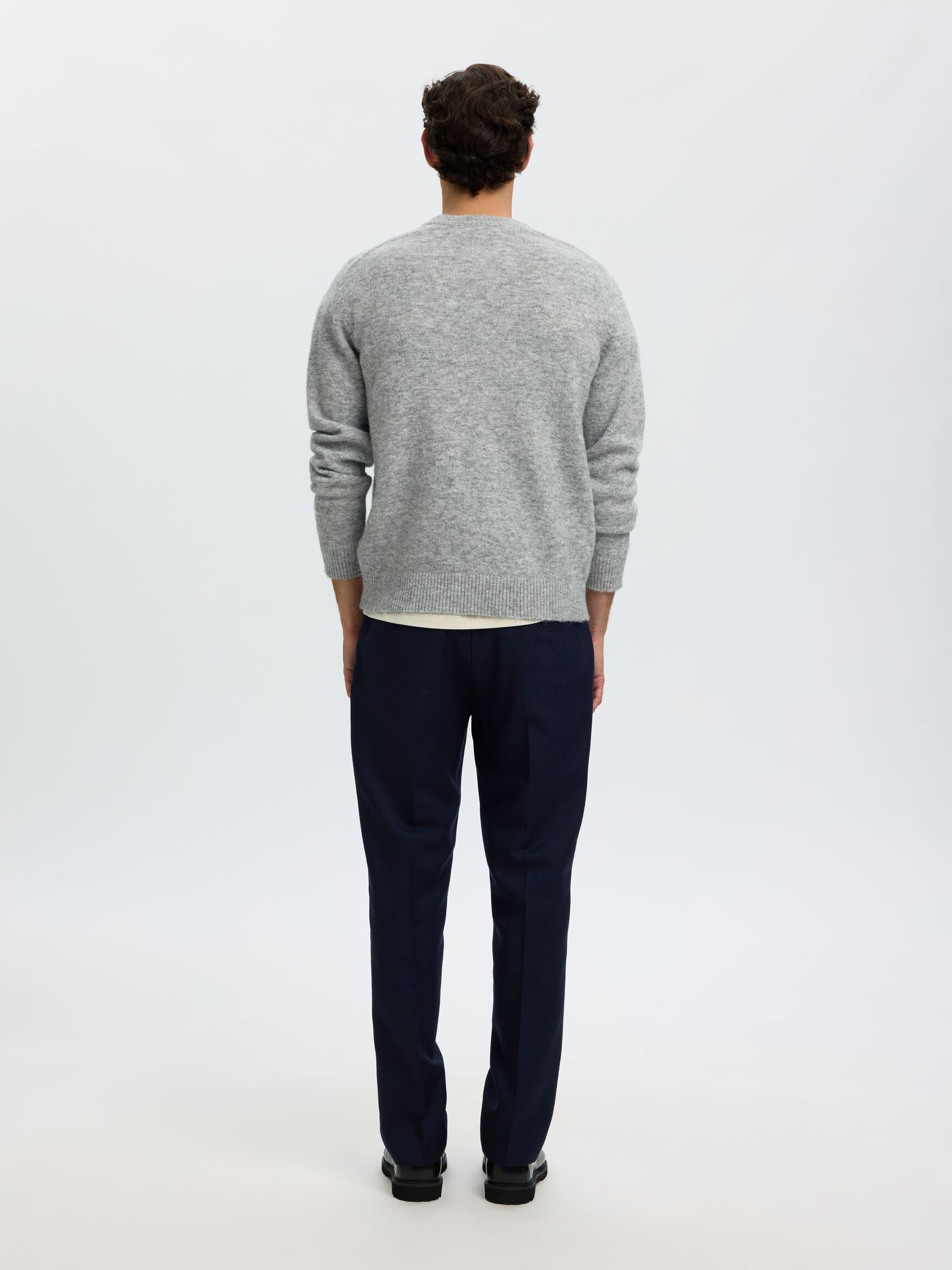 BISIKLET YAKA KAZAK, Light Grey Melange, highres