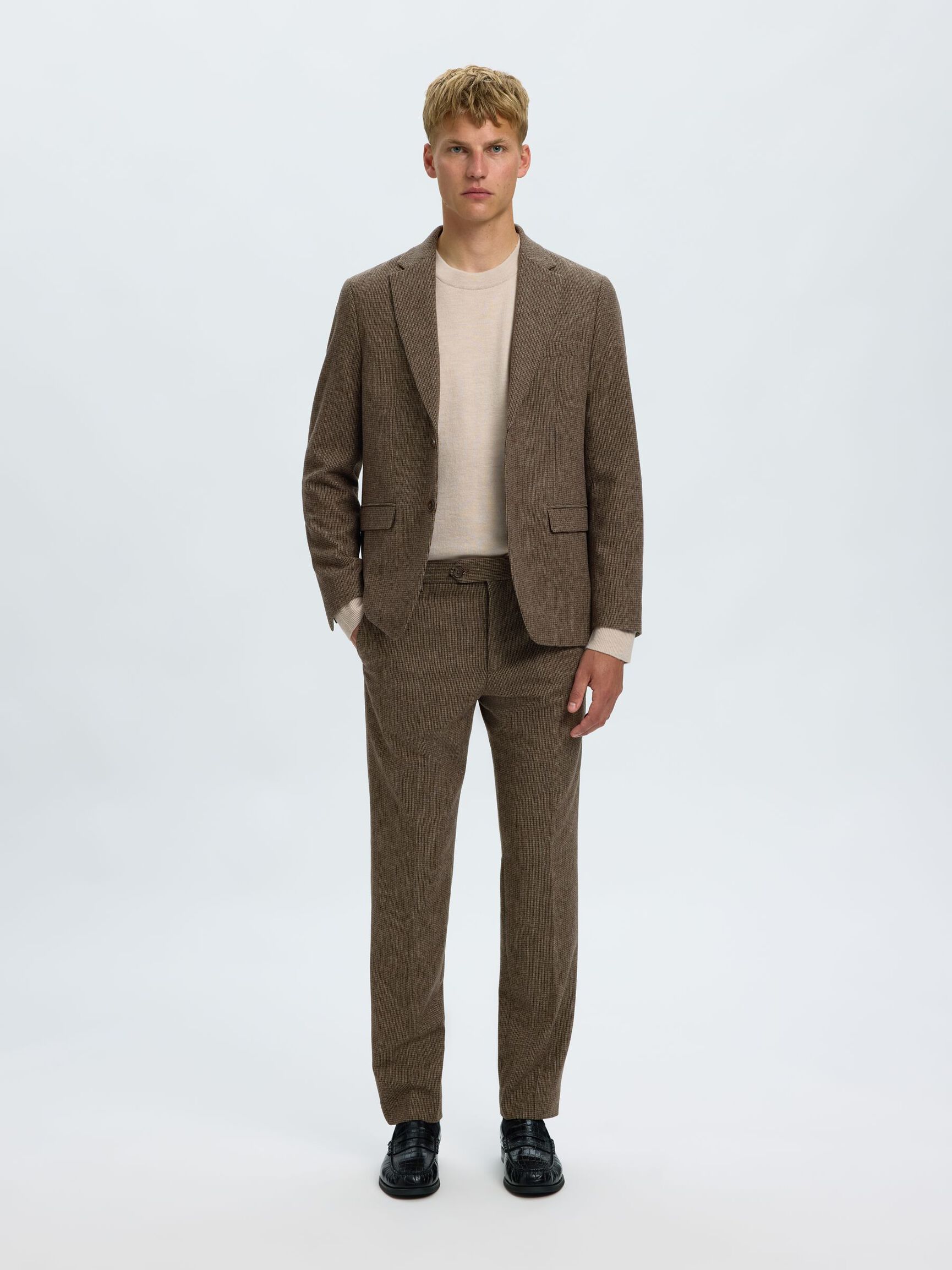 SLIM FIT YÜN PANTOLON, Medium Brown Melange, highres