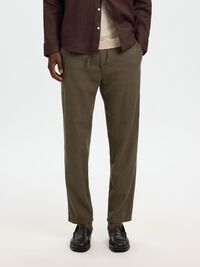 SLIM TAPERED LINEN BLEND TROUSERS, Forest Night, highres