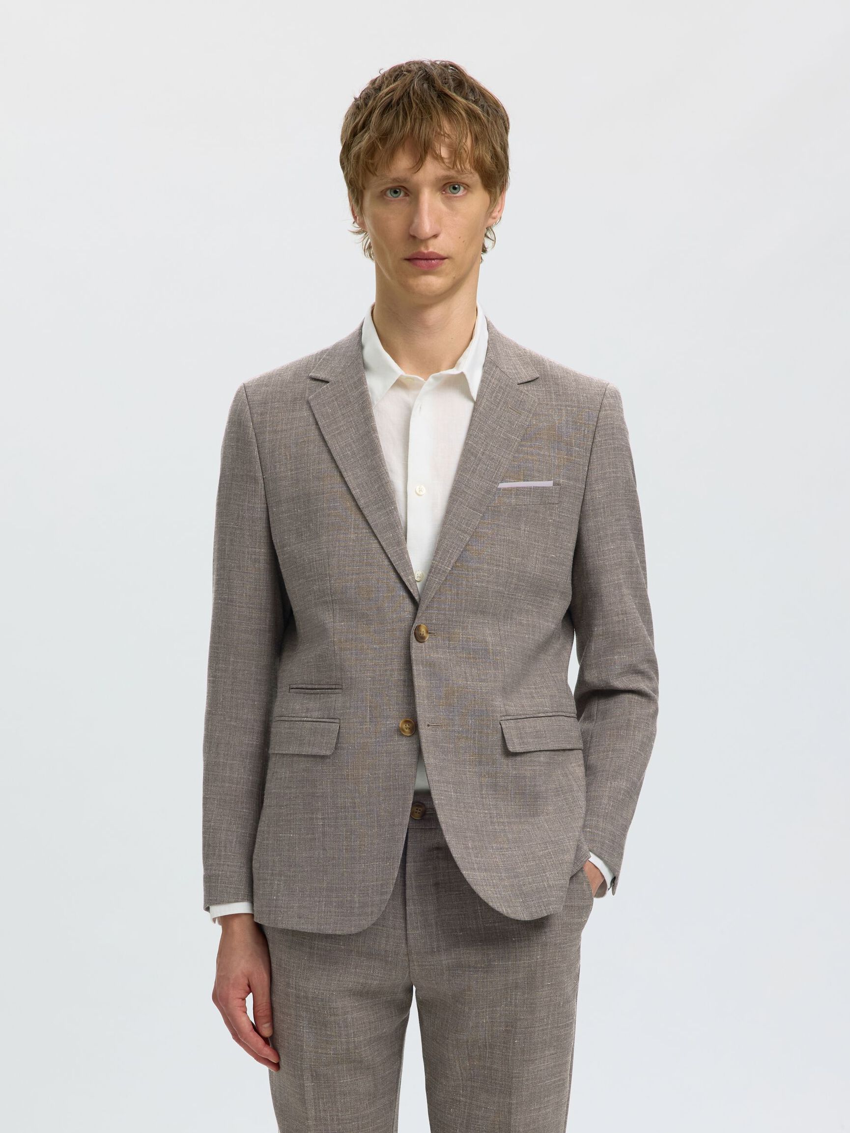 SLIM FIT SINGLE-BREASTED BLAZER, Dark Sand Melange, highres