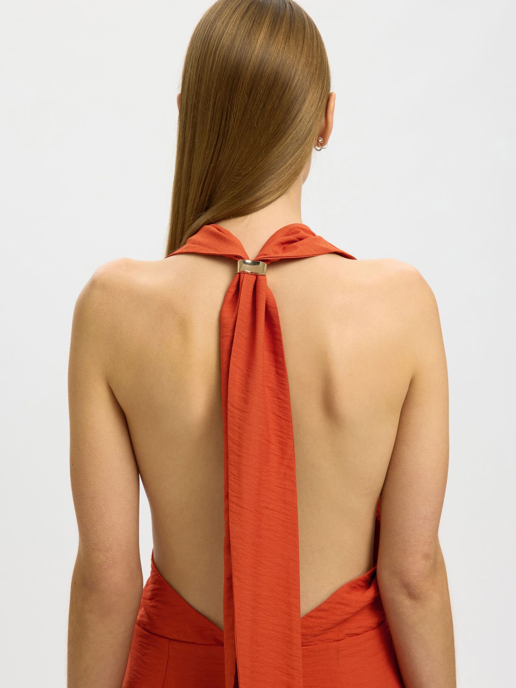 HALTER YAKA ELBISE MAXI ELBISE, Potters Clay, highres