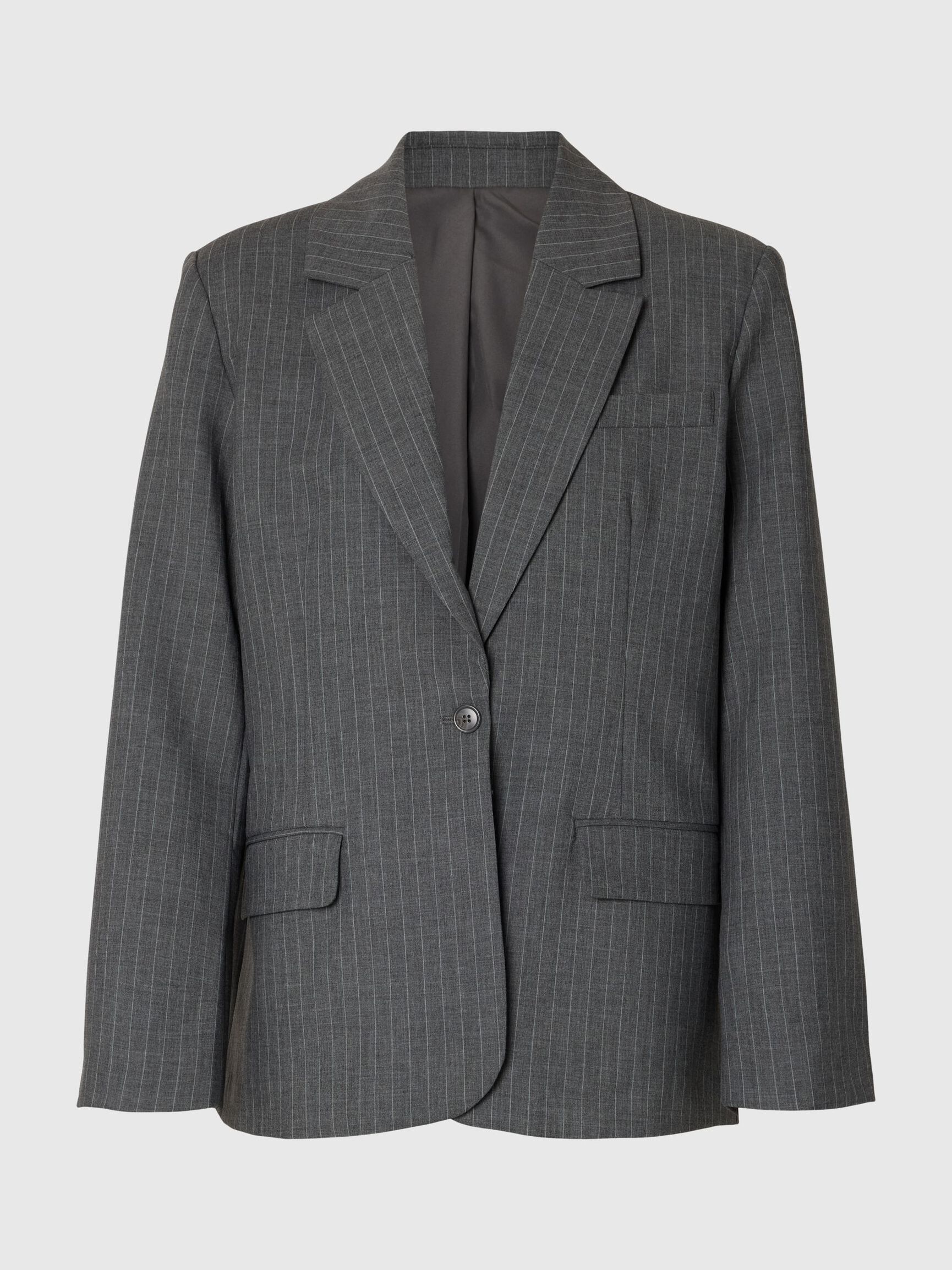 OVERSIZED PINSTRIPED BLAZER, Cool Grey, highres