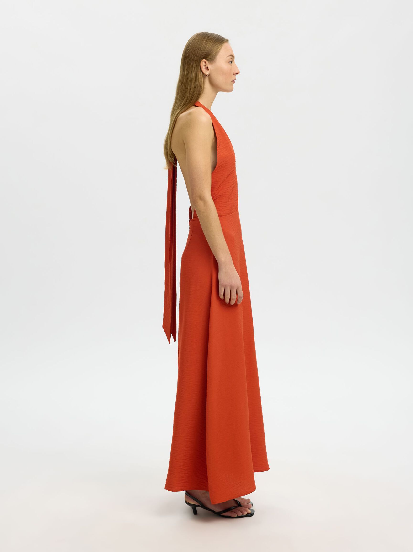 HALTER YAKA ELBISE MAXI ELBISE, Potters Clay, highres
