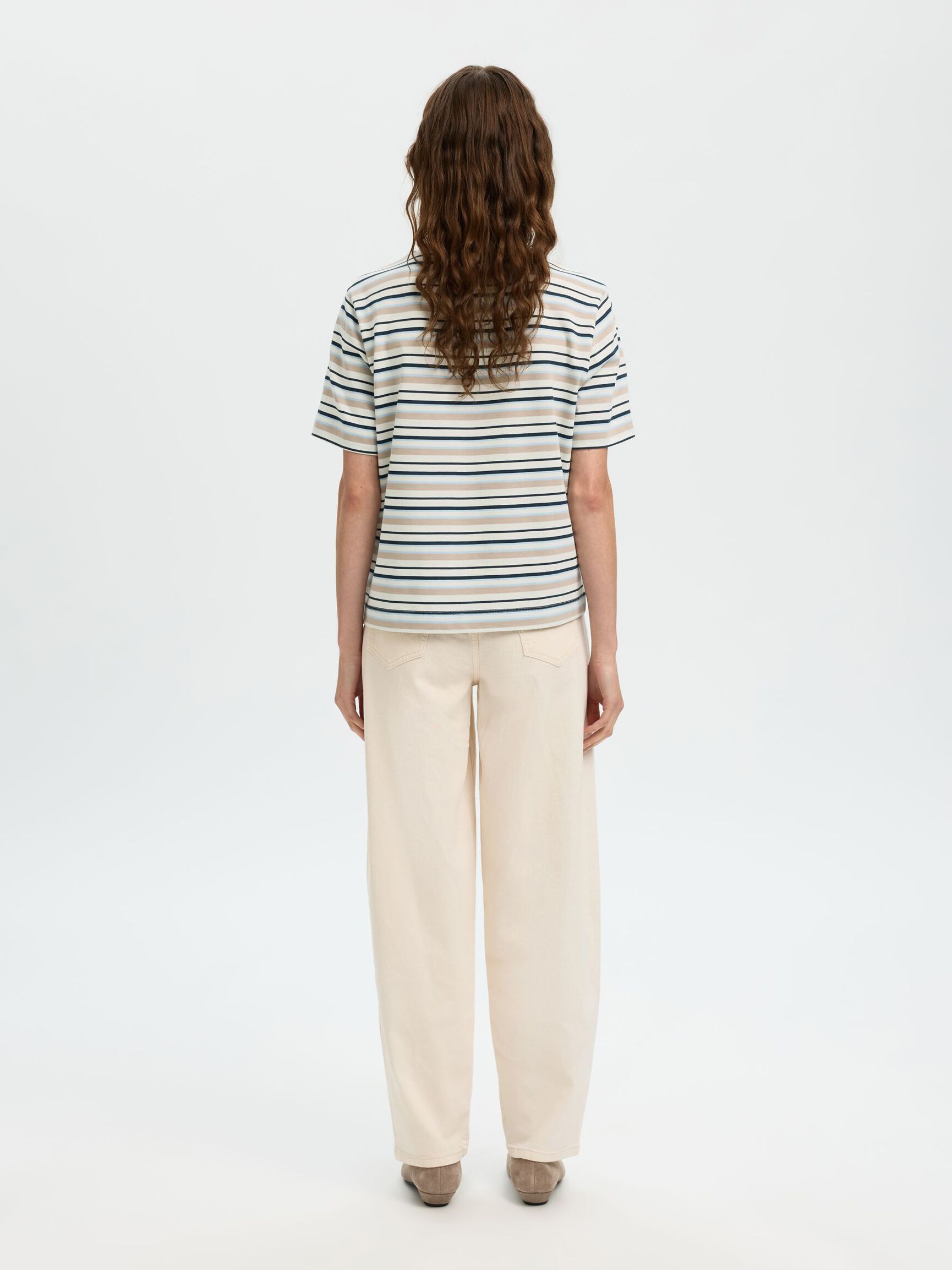 STRIPED BOXY FIT T-SHIRT, Cashmere Blue, highres