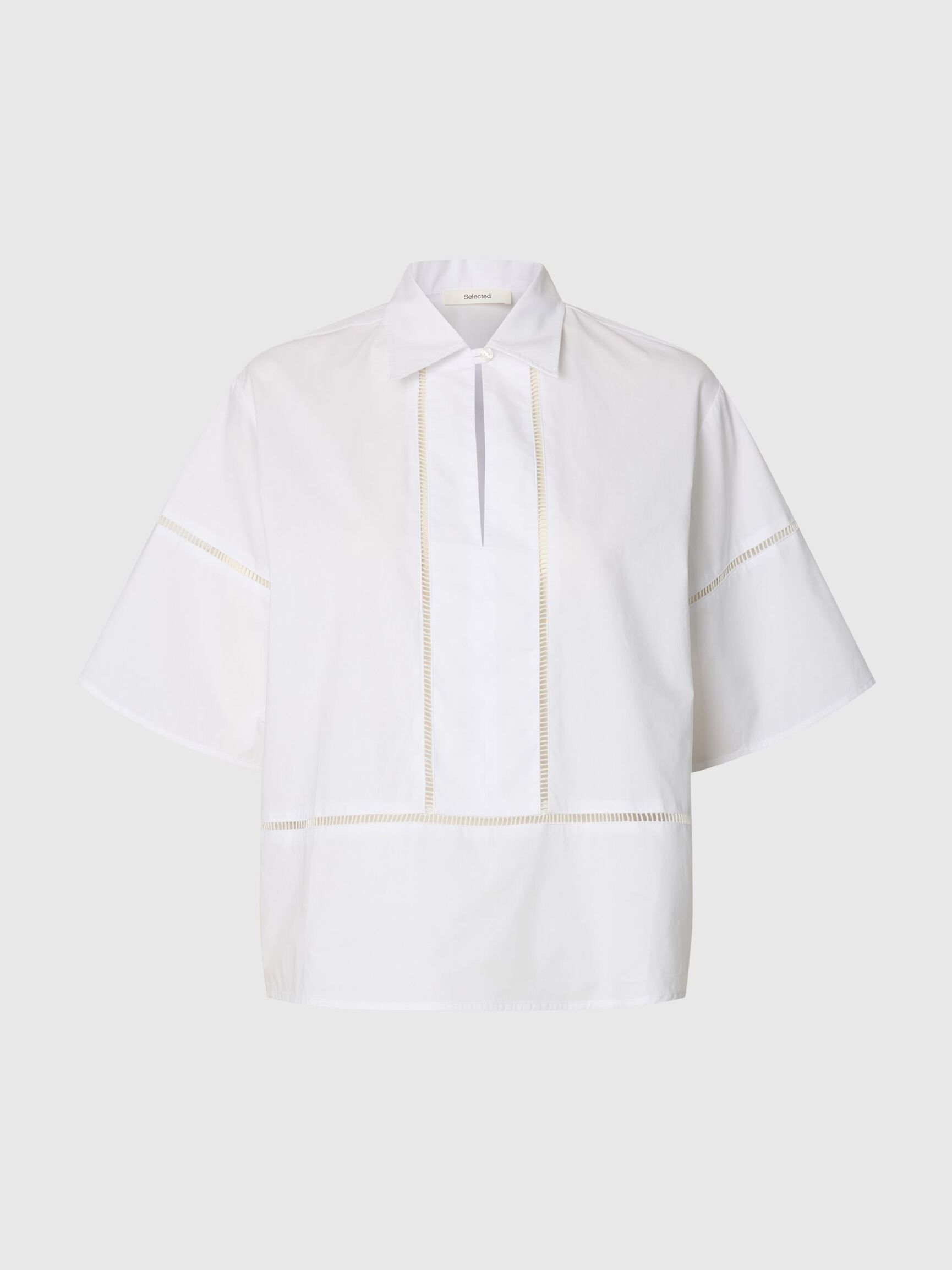 DIKIŞ DETAYLI BOXY BLUZ KISA KOLLU GÖMLEK, Bright White, highres