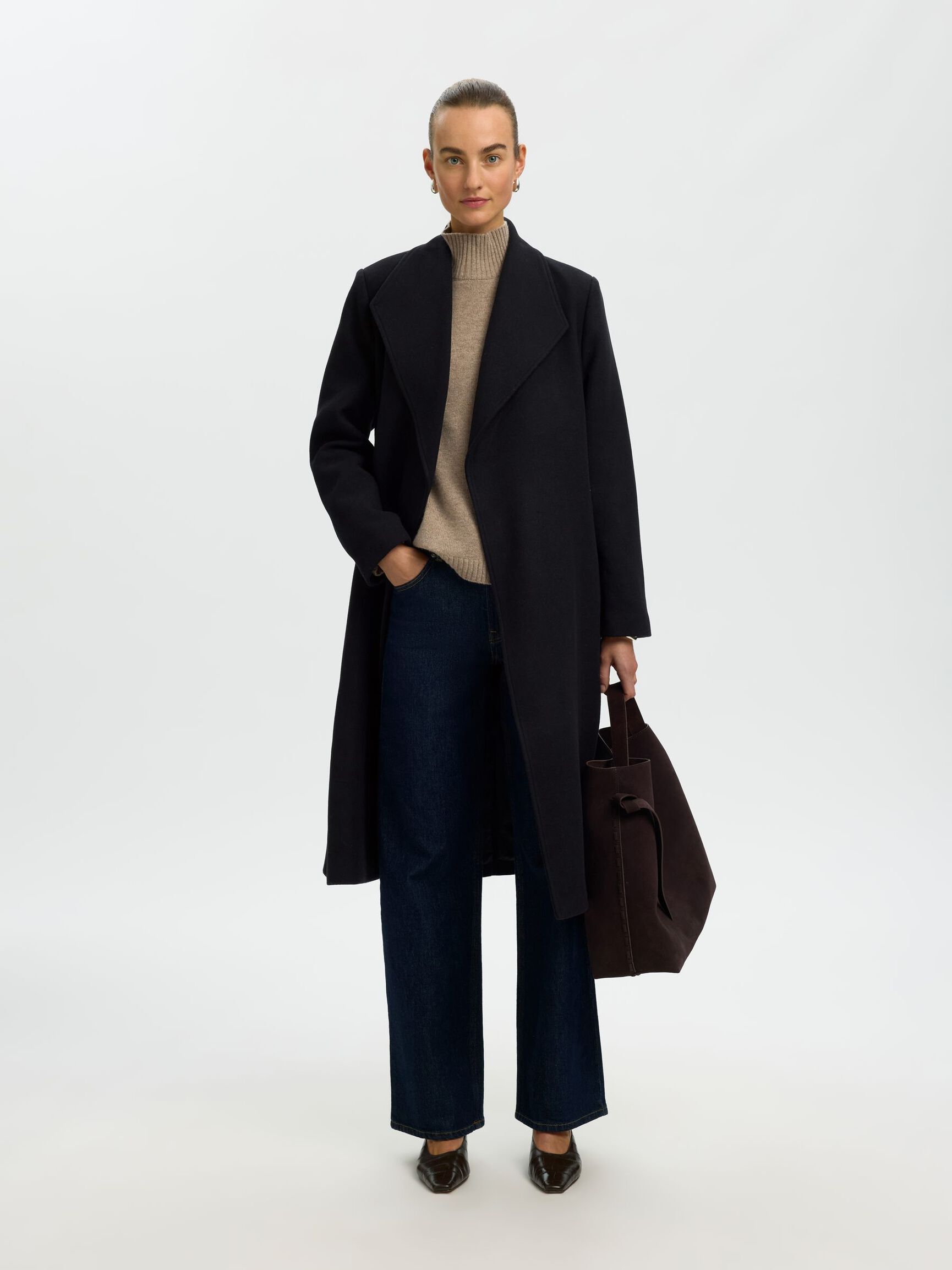 WOOL BLEND COAT, Black, highres