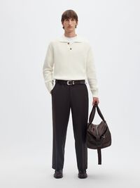 UZUN KOLLU TRIKO POLO ÖRGÜ POLO TIŞÖRT, Egret, highres